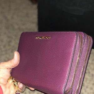 MK Burgundy leather multi purpose wristlet